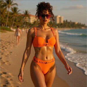 Poster Grl ✦ Sun Showers Buckle Bikini Set ✦ Vibrant Orange XS Structured Top